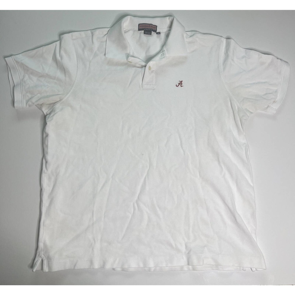 Alabama Vineyard Vines Size XL SS Polo Shirt White Crimson Tide Small Hole